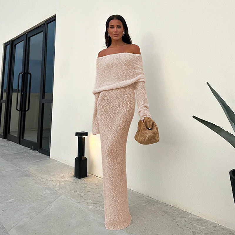 New Arrival | Women's Sexy Backless Off Shoulder Knit Maxi Beach Cover-Up | Resort Vacation Dress