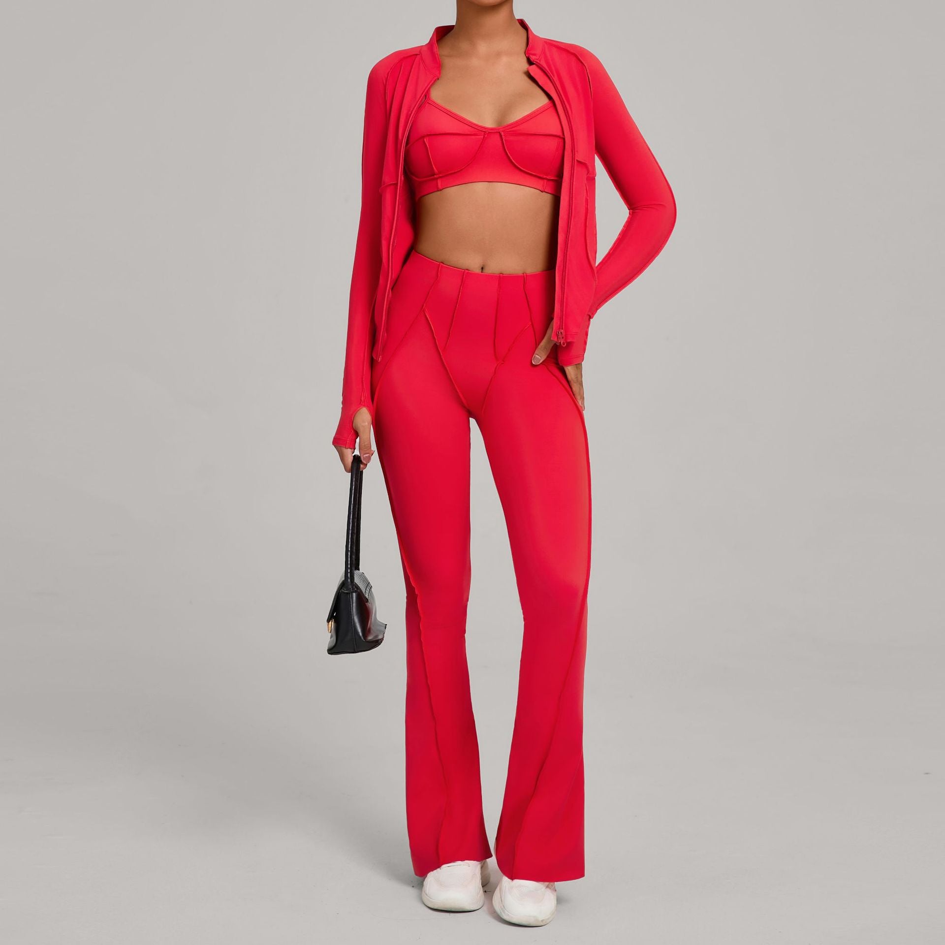Zip-Up Brushed Yoga Set | Casual Running Fitness Tight Three-Piece Outfit