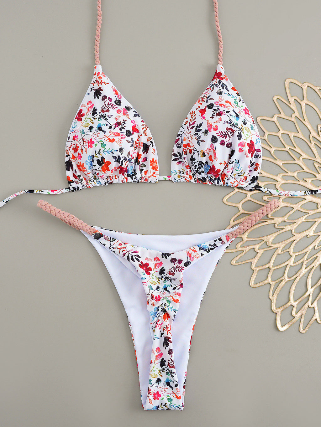 2026 Halter Tie Triangle Bikini | Floral Sexy Beach Hot Spring Swimwear for Women