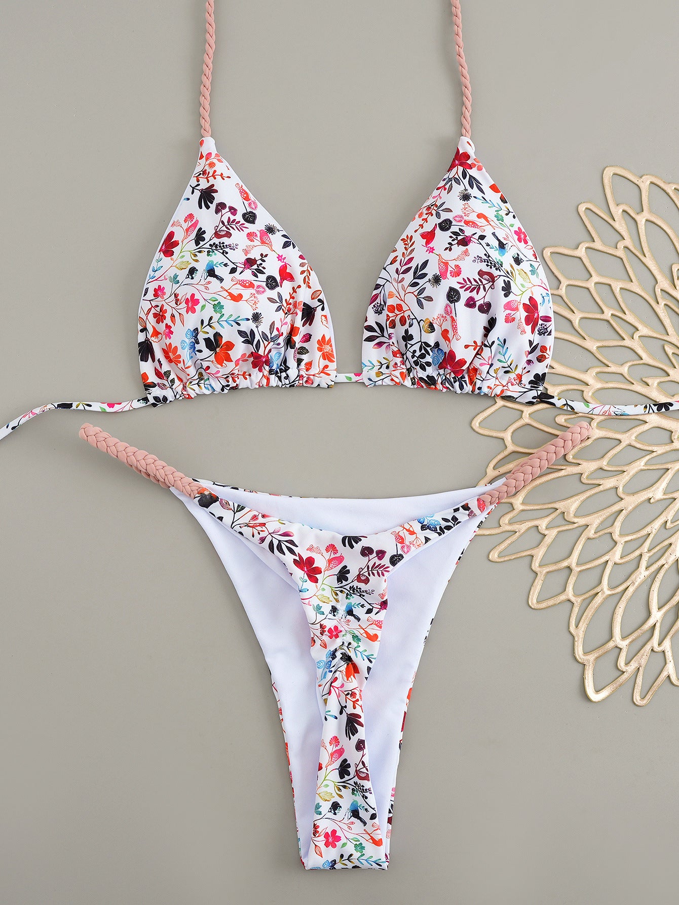2026 Halter Tie Triangle Bikini | Floral Sexy Beach Hot Spring Swimwear for Women