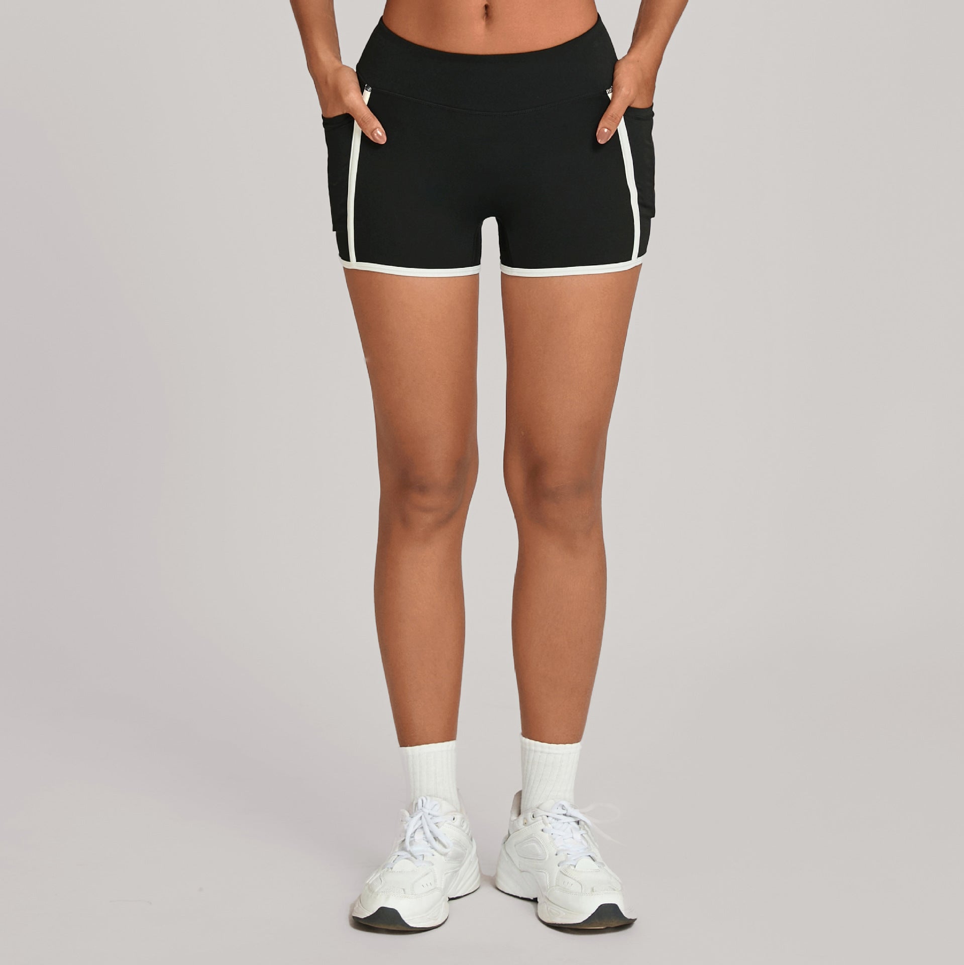 Side Pocket Color Block Yoga Shorts High-Waist Outdoor Fitness Shorts