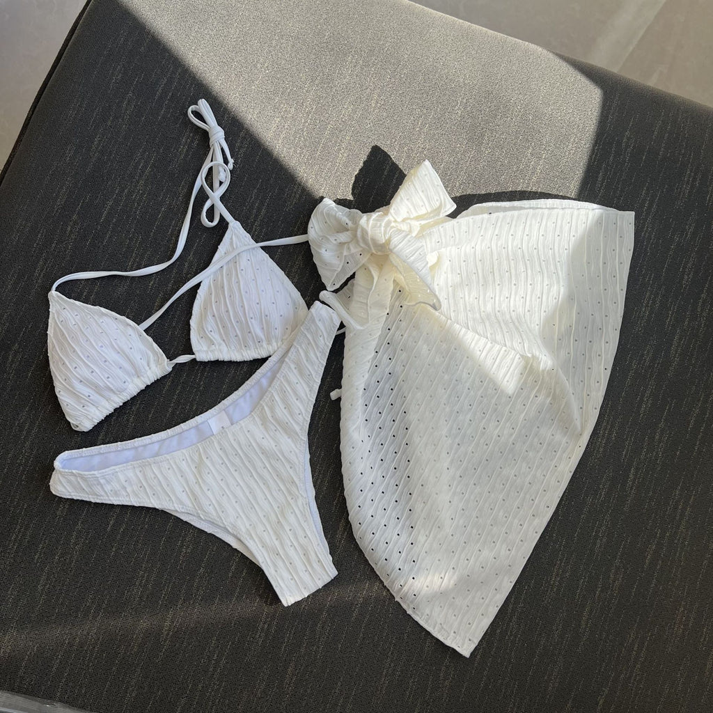 2026 Summer Sexy Backless Drawstring Bikini Set Three Piece Swimsuit Beachwear For Women