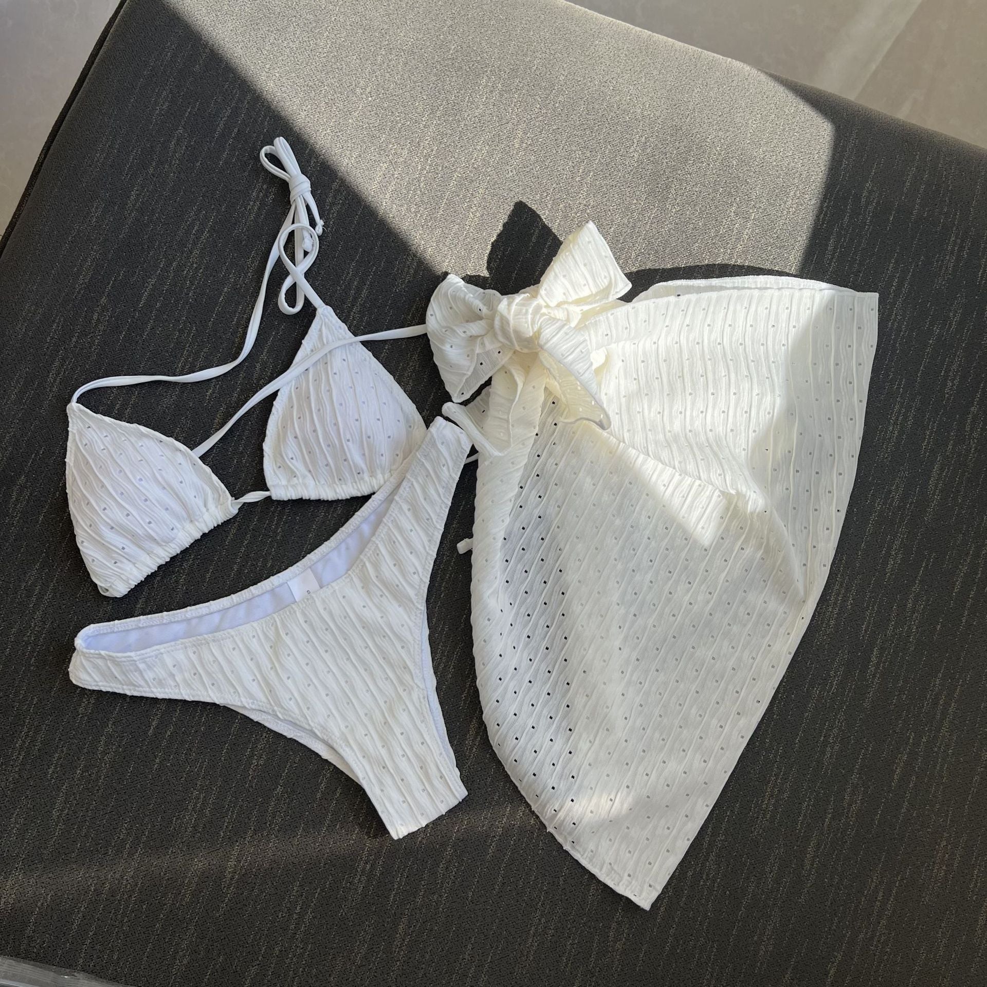 2026 Summer Sexy Backless Drawstring Bikini Set Three Piece Swimsuit Beachwear For Women
