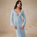 2026 Fall Long Sleeve Lace Trim Cardigan Beach Bikini Sunscreen Cover Up Dress