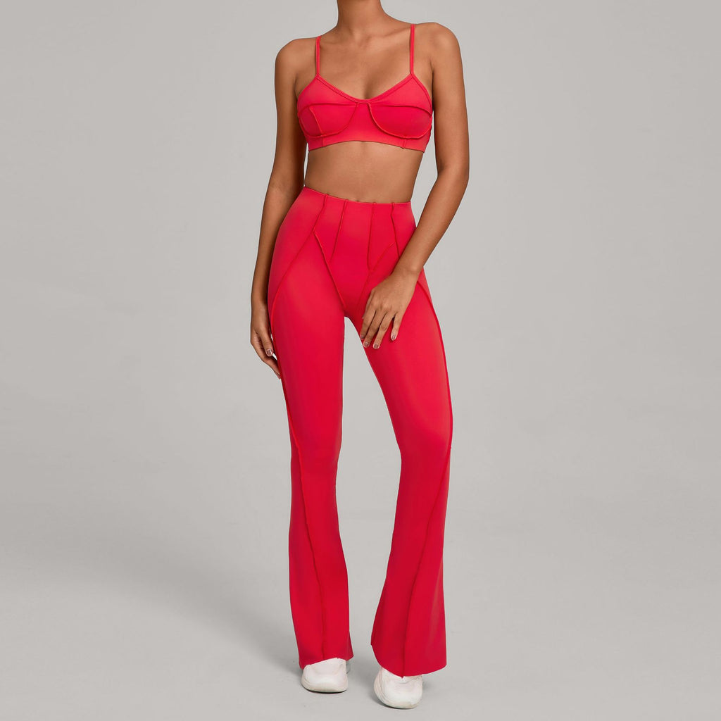 Brushed Sports Bra & Pants Yoga Set | 3D Patchwork Running Fitness Two-Piece