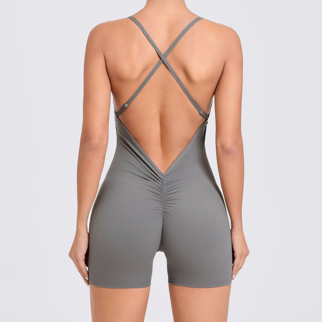 Quick-Dry Bare-Feel Yoga Jumpsuit Back Sculpting Running Fitness Bodysuit