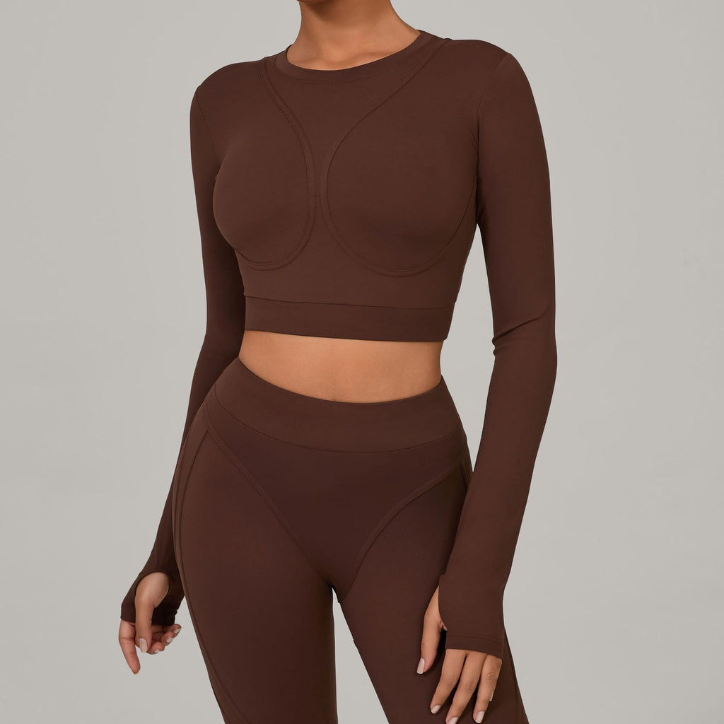Seamless Patchwork Long Sleeve Yoga Top | Autumn Winter High-Impact Fitness Wear