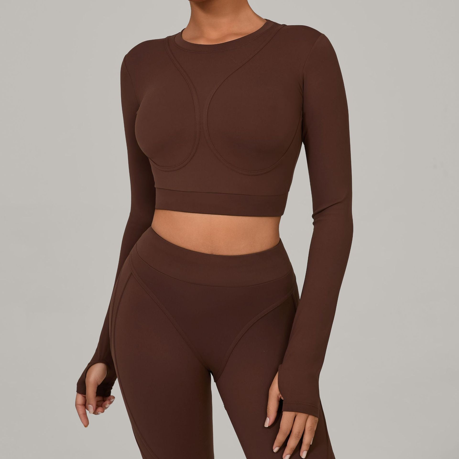 Seamless Patchwork Long Sleeve Yoga Top | Autumn Winter High-Impact Fitness Wear