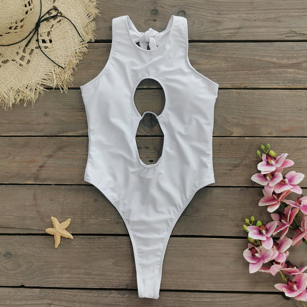 2026 Pure White Cut-Out One-Piece Swimsuit | Sexy Integrated Women Swimwear