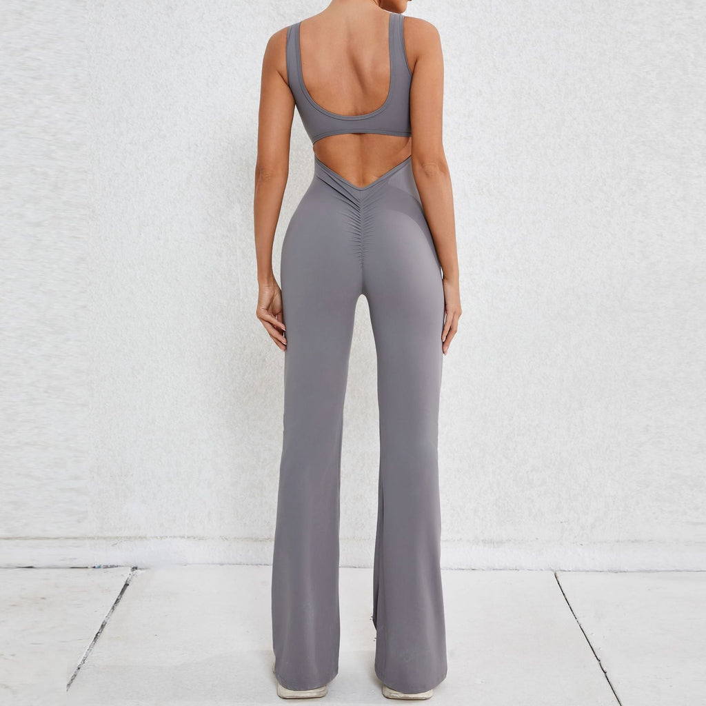 Cutout Backless Scrunch Butt Yoga Jumpsuit Slight Flare Fitness Bodysuit