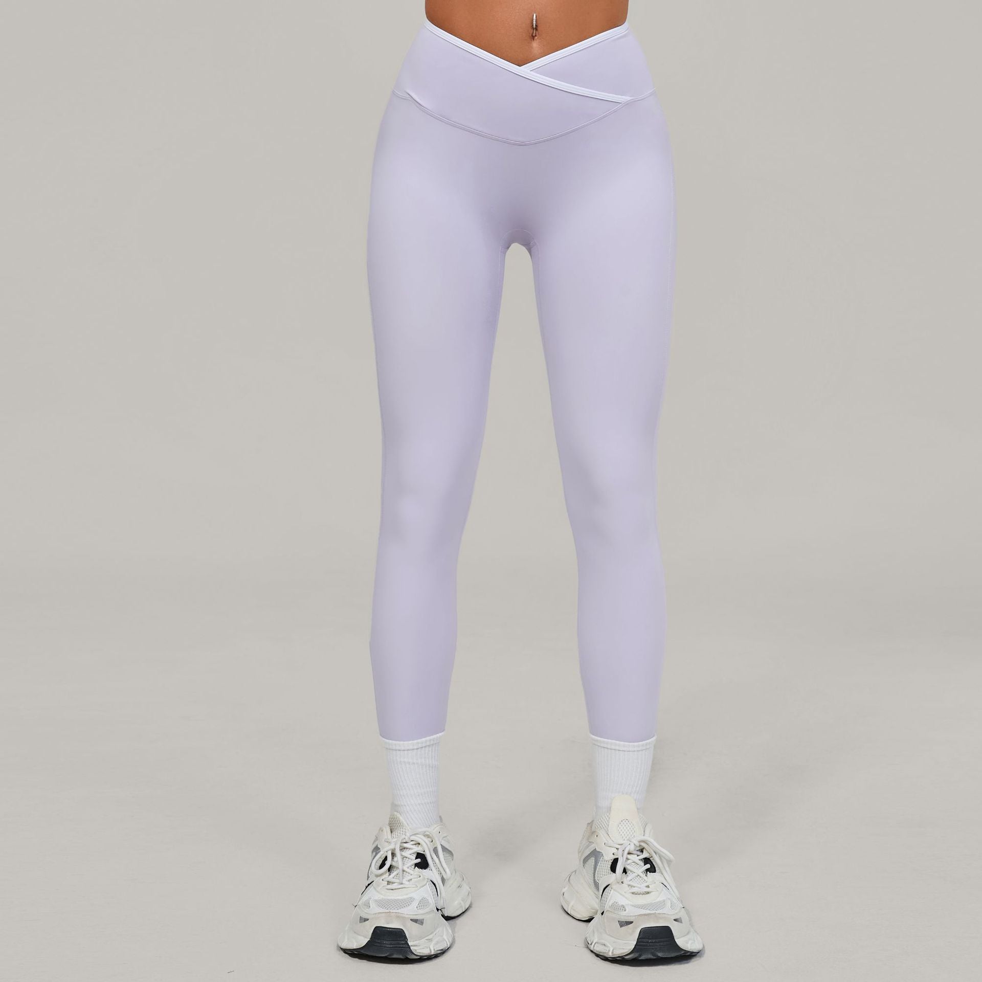 EU & US Naked-Feel Yoga Leggings | Cross High-Waist Color Block Running Pants 50402
