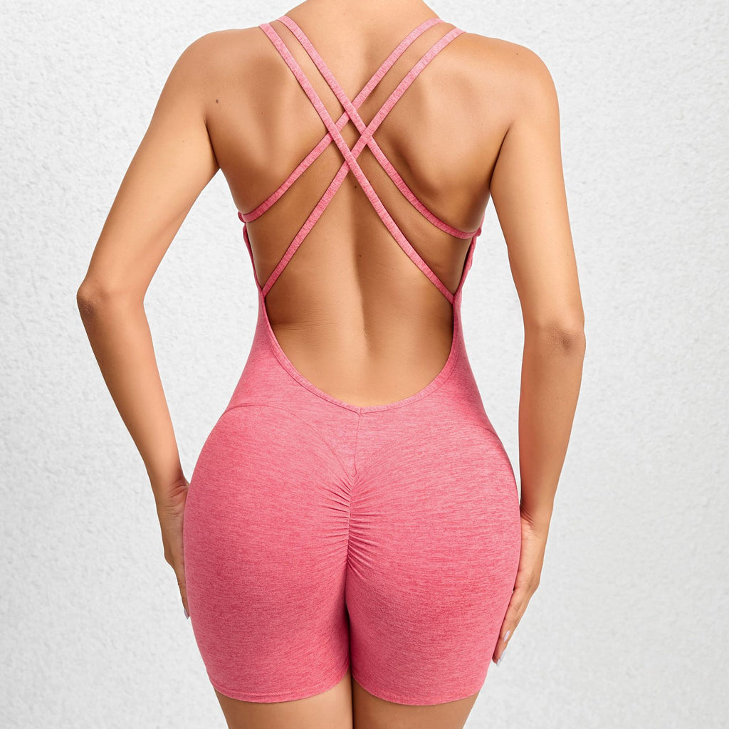 New Ruched Scrunch Butt Yoga Jumpsuit Quick-Dry Training Dance One-Piece