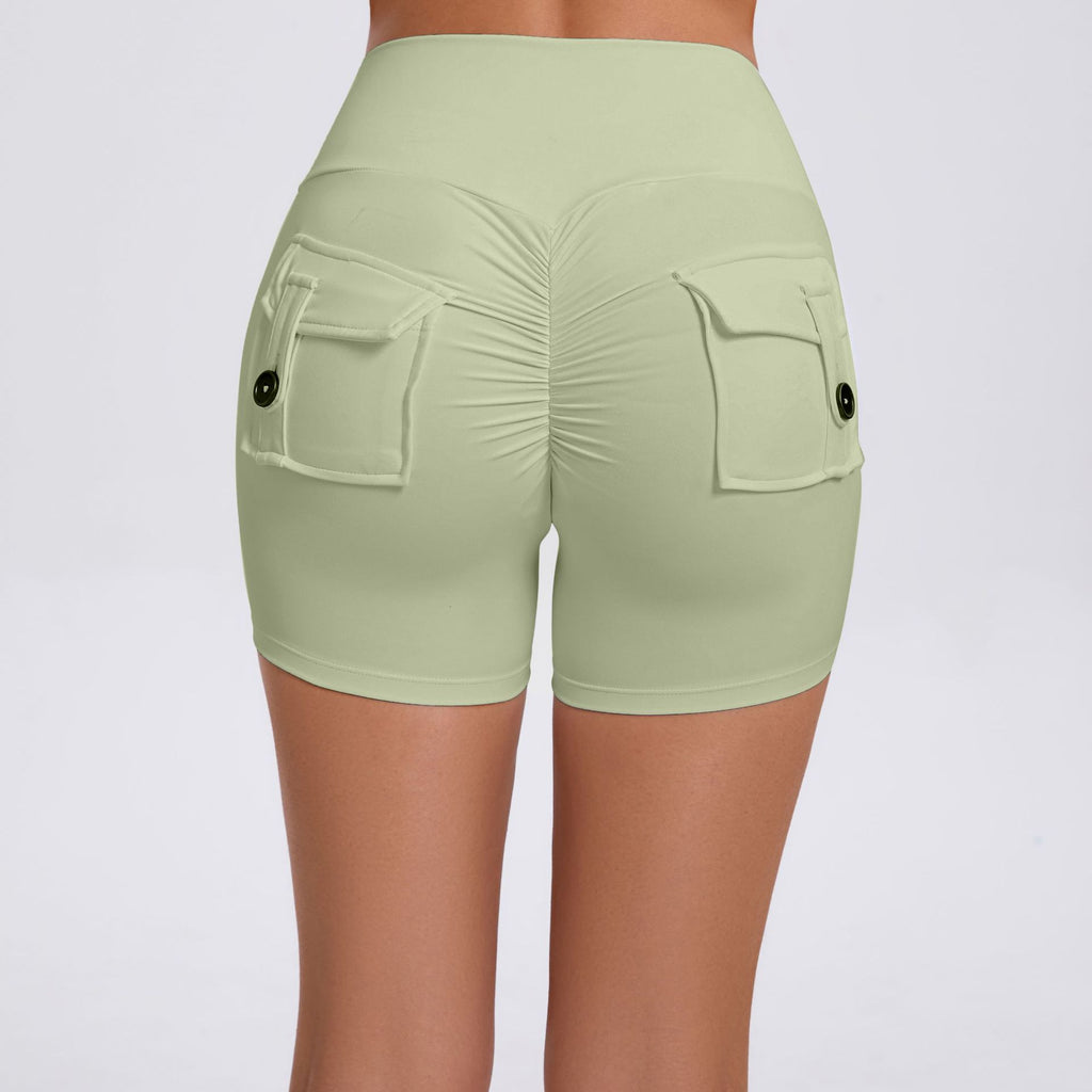 Scrunch Butt Cargo Yoga Shorts High-Waist Stretch Button Quick-Dry Running Shorts