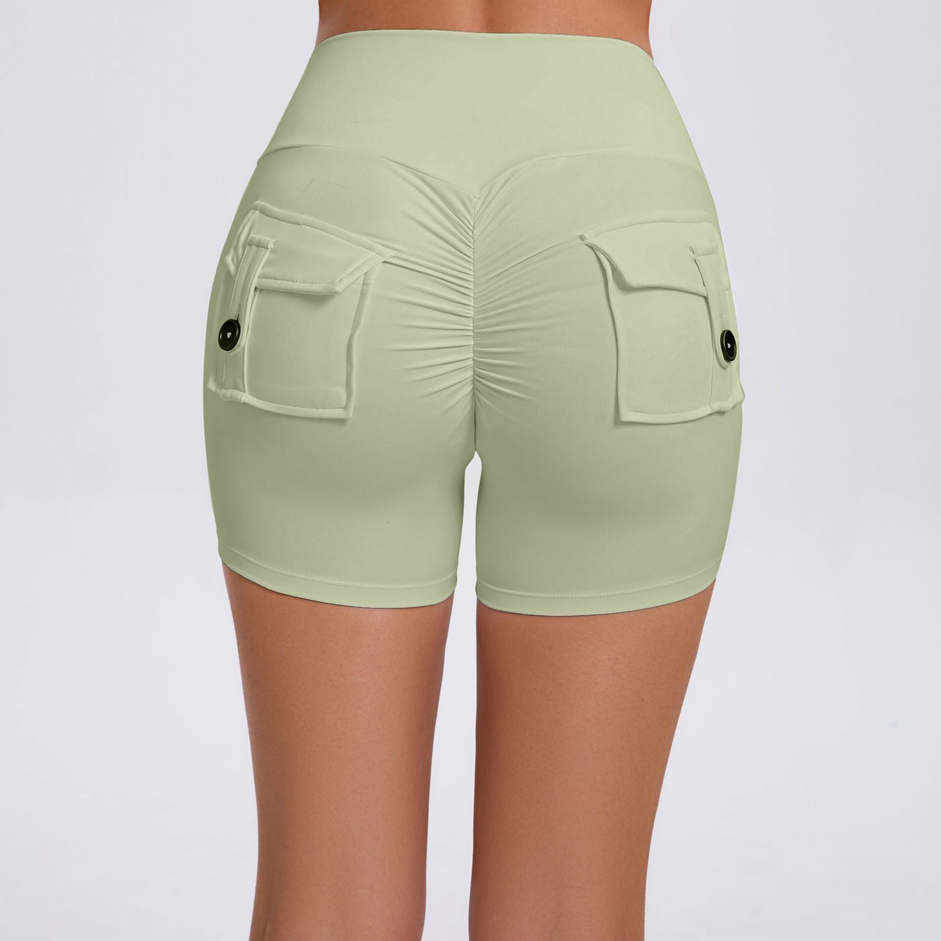 Scrunch Butt Cargo Yoga Shorts High-Waist Stretch Button Quick-Dry Running Shorts