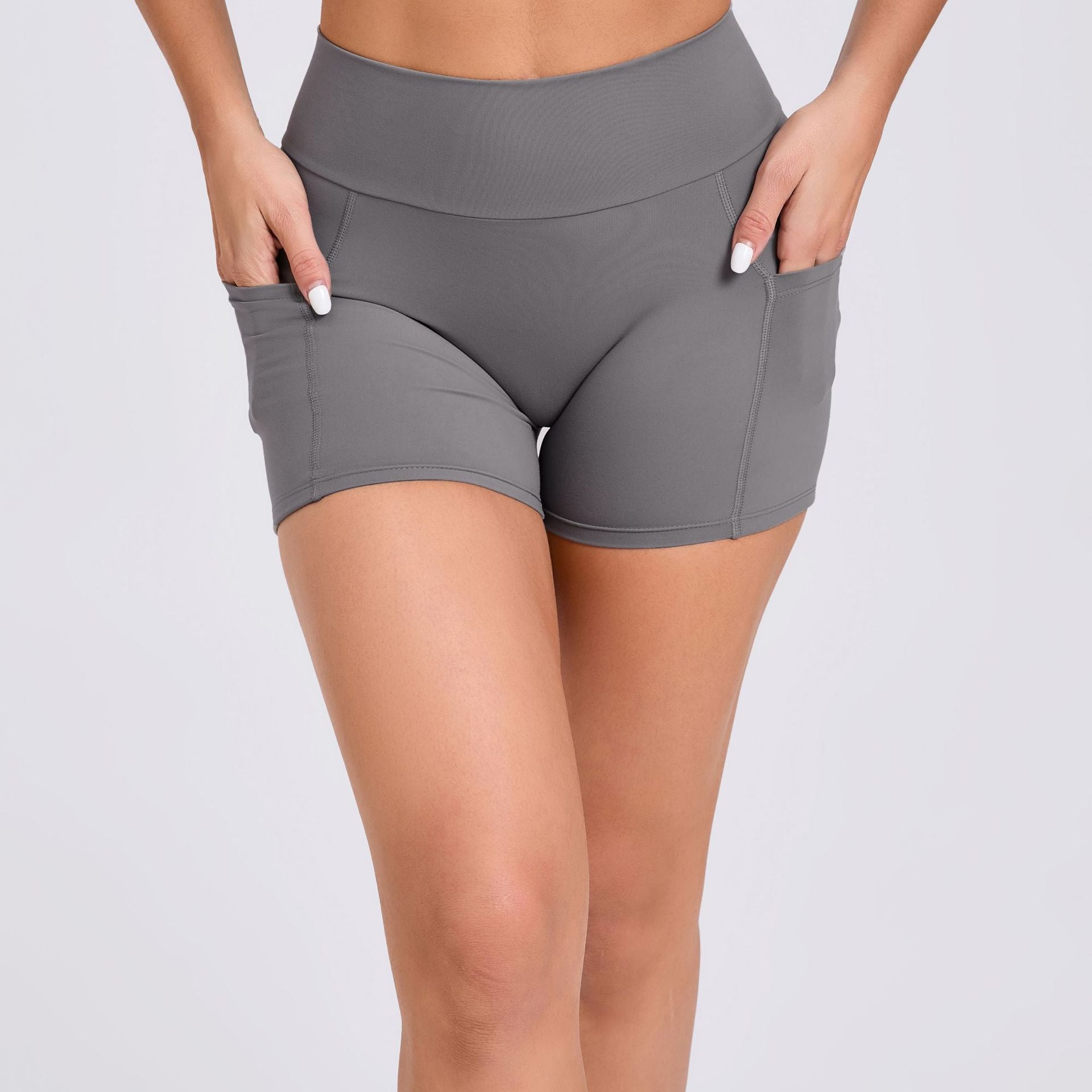 High-Waist Yoga Shorts Side Pockets Back V Waist Scrunch Butt Fitness Shorts