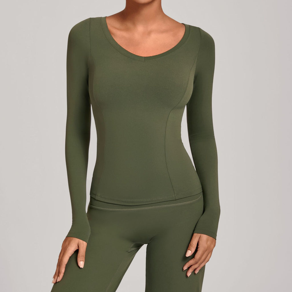 V-Neck Long Sleeve Yoga Jacket | Fall Winter Running & Casual Fitness Top