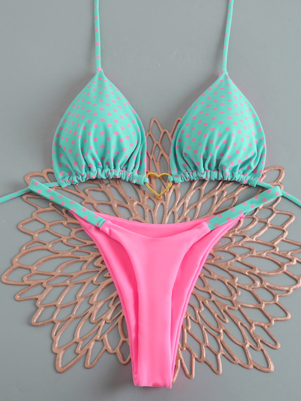 2026 Solid Color Nylon Heart Bikini Set | Low-Waist Tie Fashion Swimwear