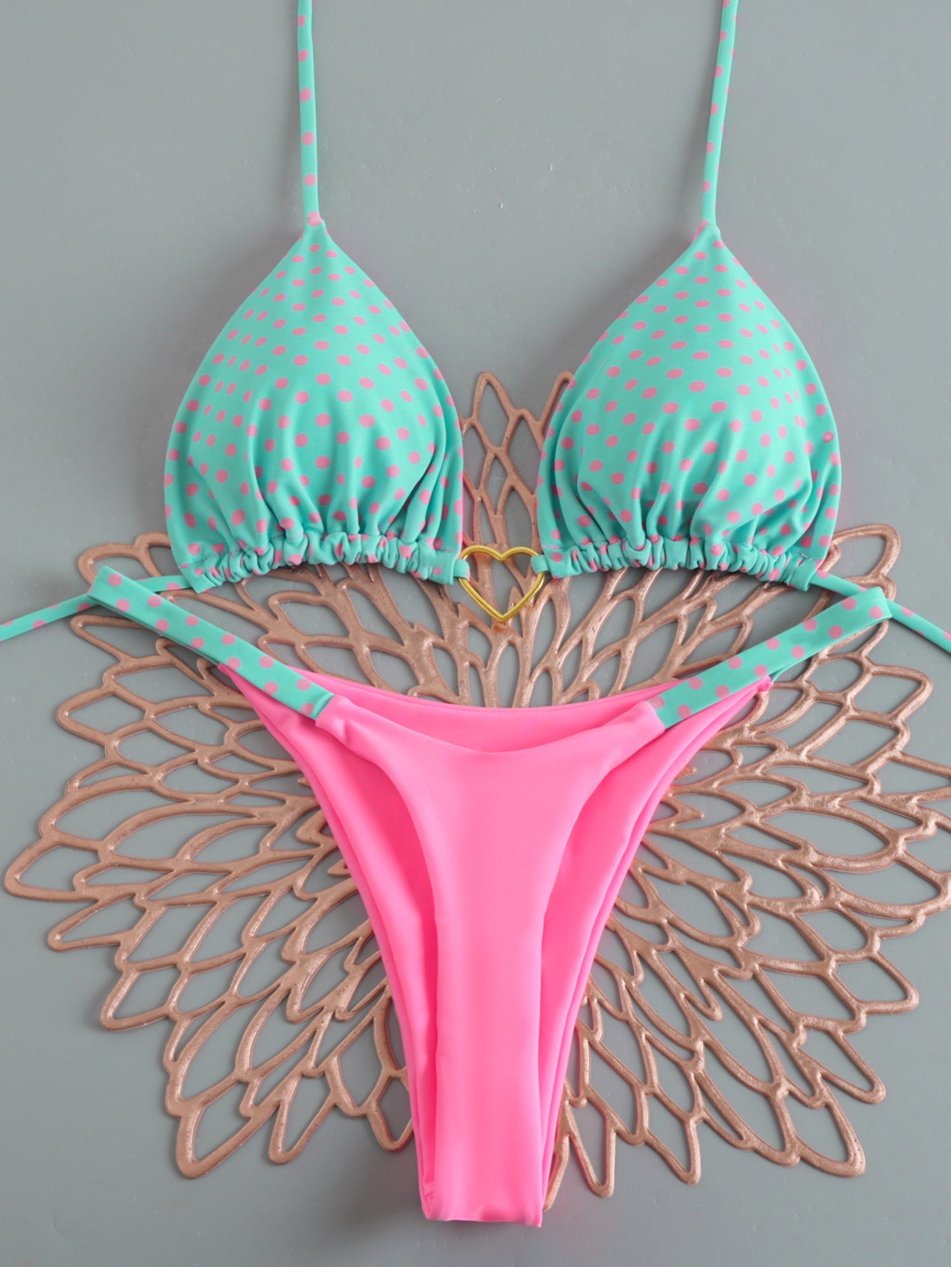 2026 Solid Color Nylon Heart Bikini Set | Low-Waist Tie Fashion Swimwear