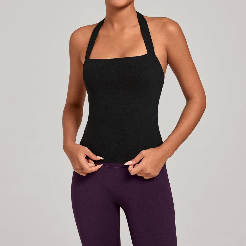 Halter Neck Yoga Tank Top | Naked-Feel Slim Fit Cross Back Sports Bra for Women