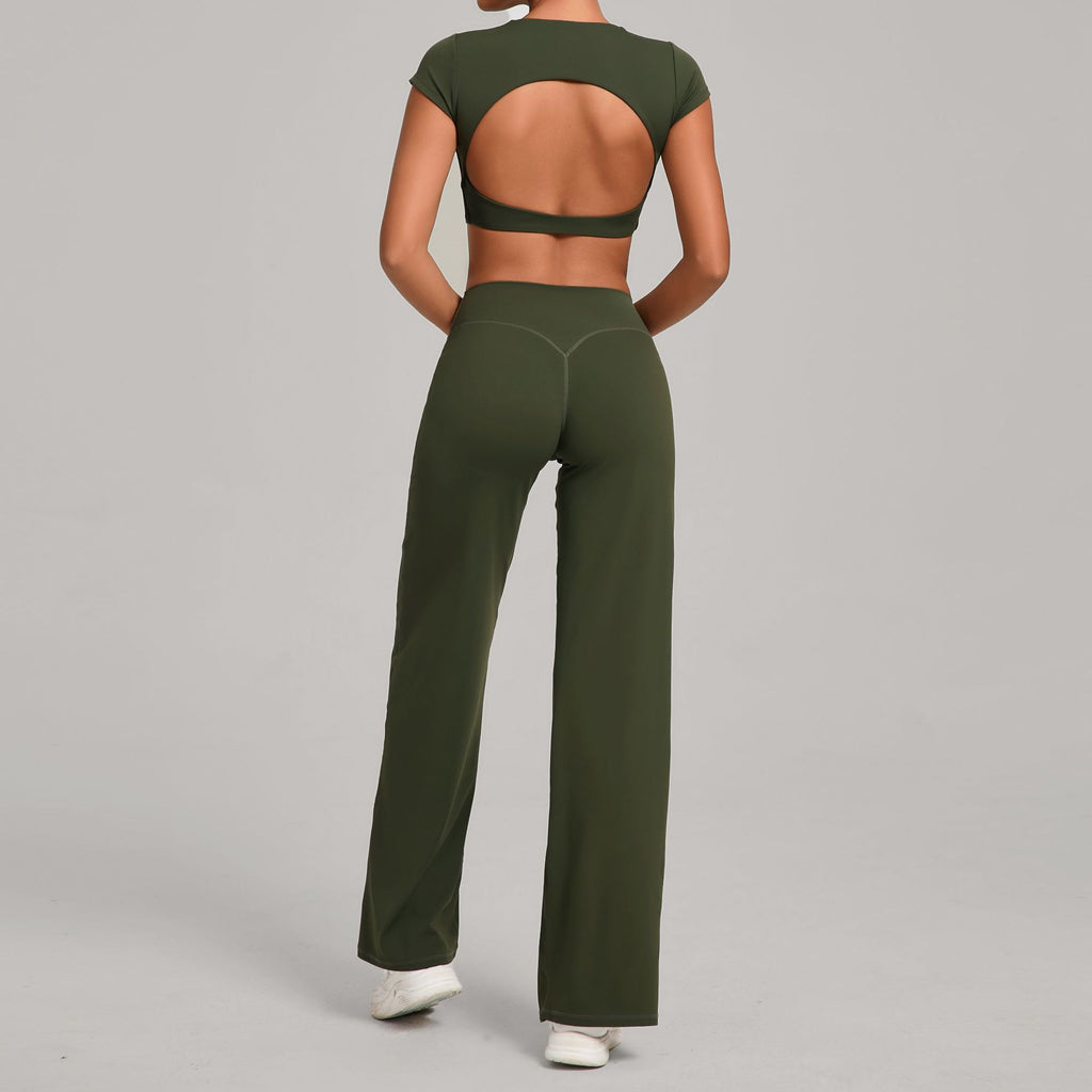 Backless Slim Fit Yoga Set | Quick-Dry Straight-Leg Pants Running & Training Two-Piece