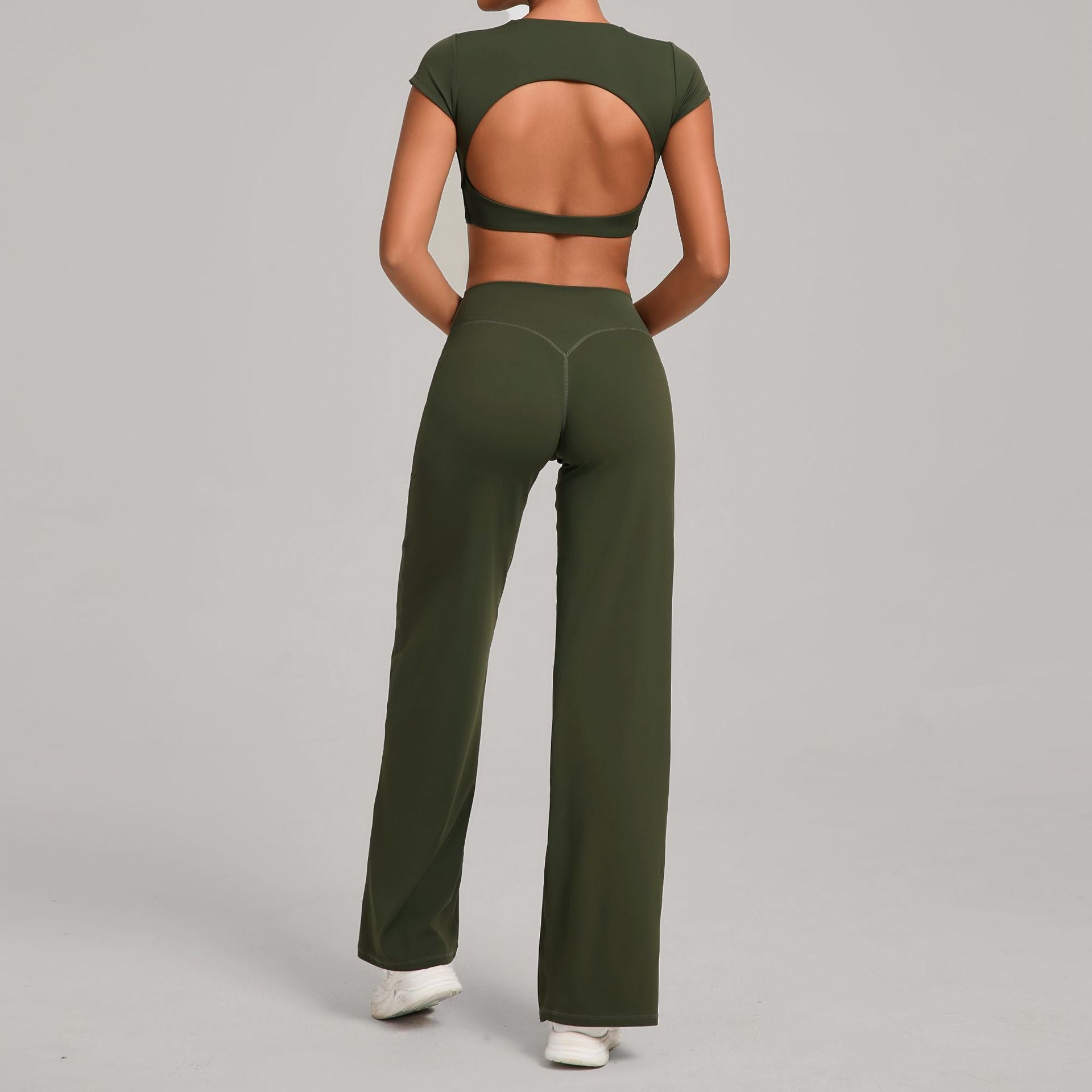 Backless Slim Fit Yoga Set | Quick-Dry Straight-Leg Pants Running & Training Two-Piece