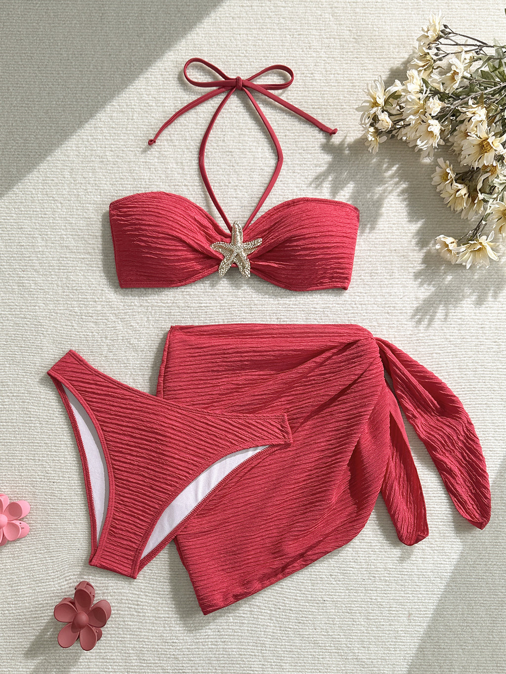 2026 Sexy Solid Color Bikini | Three-Piece Split Swimwear Set for Women
