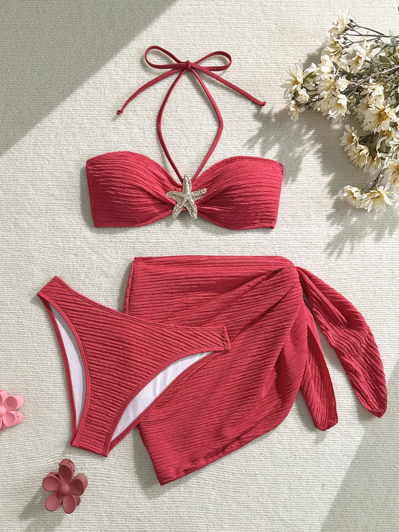 2026 Sexy Solid Color Bikini | Three-Piece Split Swimwear Set for Women