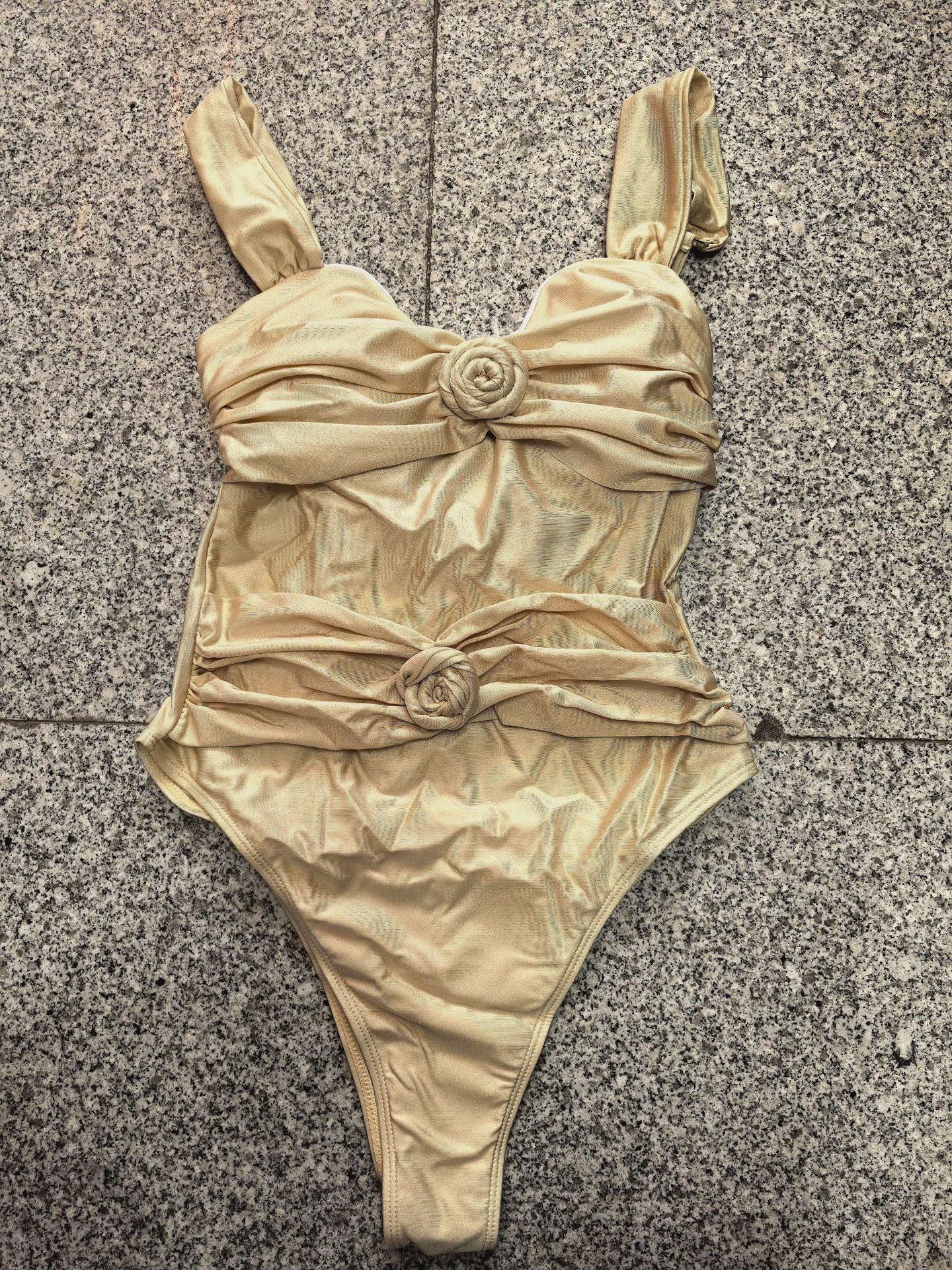 2026 Slip-On One-Piece Swimsuit | Solid Color Tie Back Ruched Triangle Style Swimwear