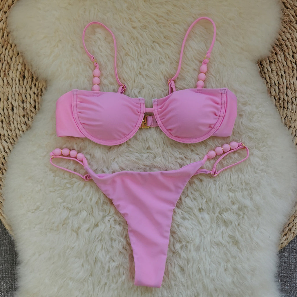 2026 Solid Color Thong Triangle Micro Bikini | Sexy Backless Women Two-Piece Swimwear