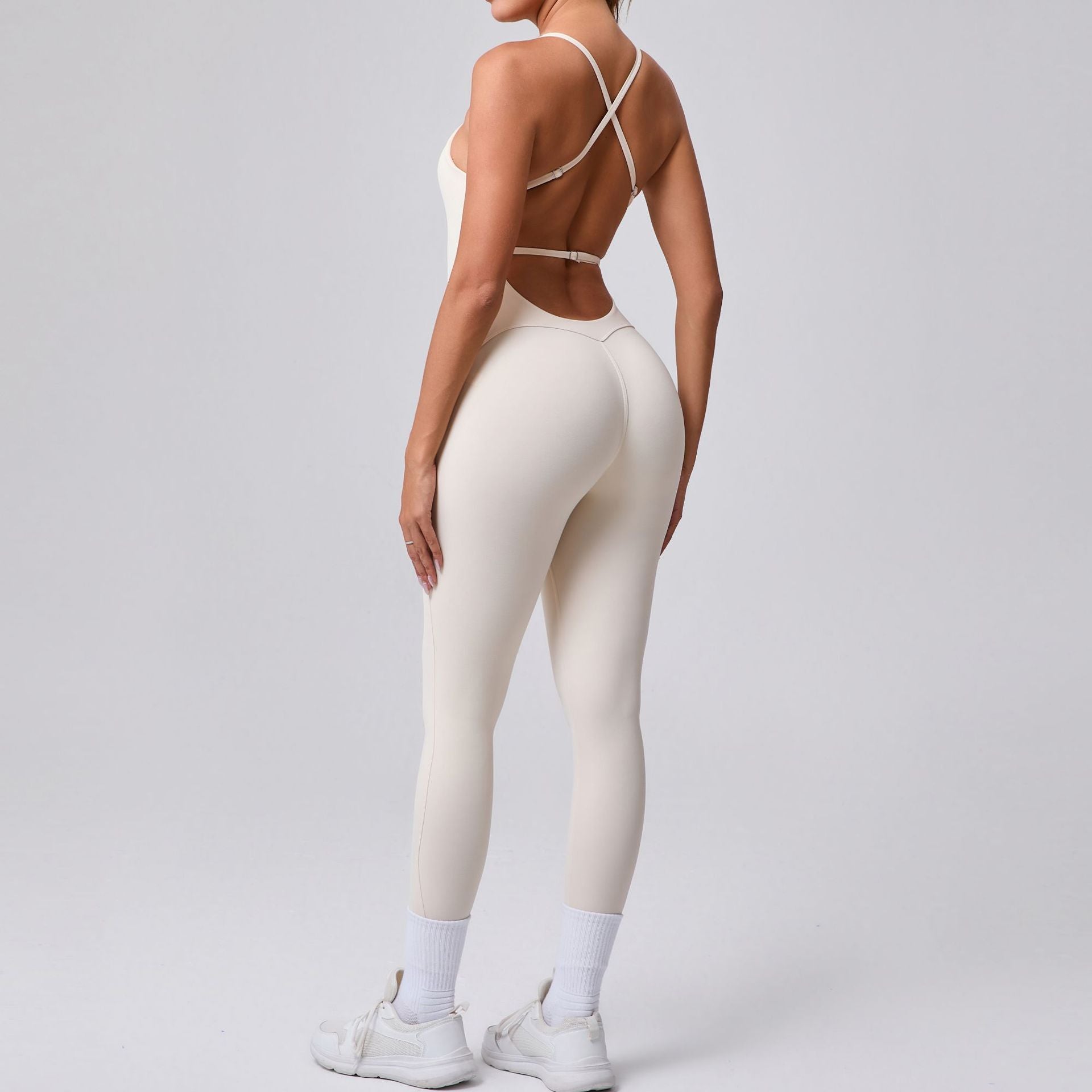 Adjustable Strap Backless Scrunch Butt Yoga Jumpsuit Tight Fitness Bodysuit