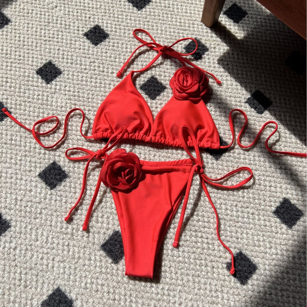 2026 Summer Sexy Embroidered Gradient Bikini Set Three Piece Beach Swimsuit