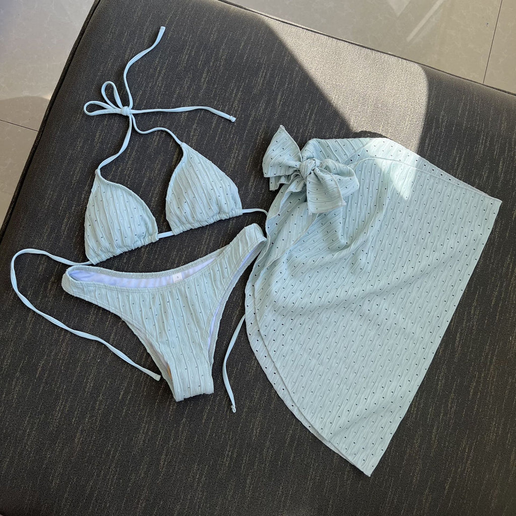 2026 Summer Sexy Backless Drawstring Bikini Set Three Piece Swimsuit Beachwear For Women