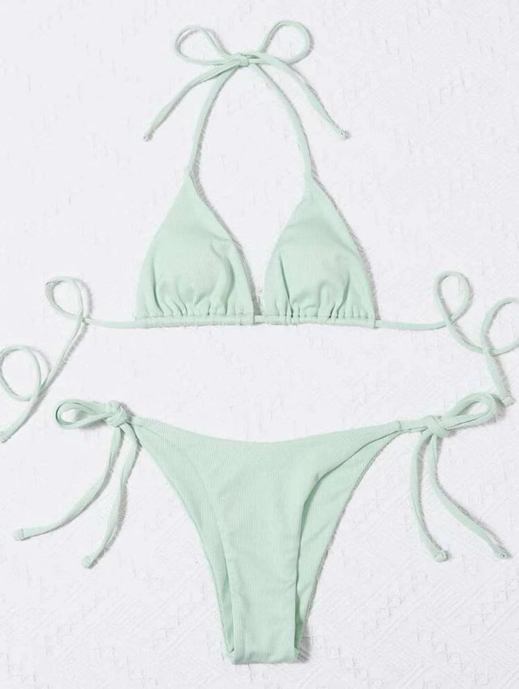 2026 Style Sexy Thong Ribbed Bikini Set Two Piece Split Swimsuit