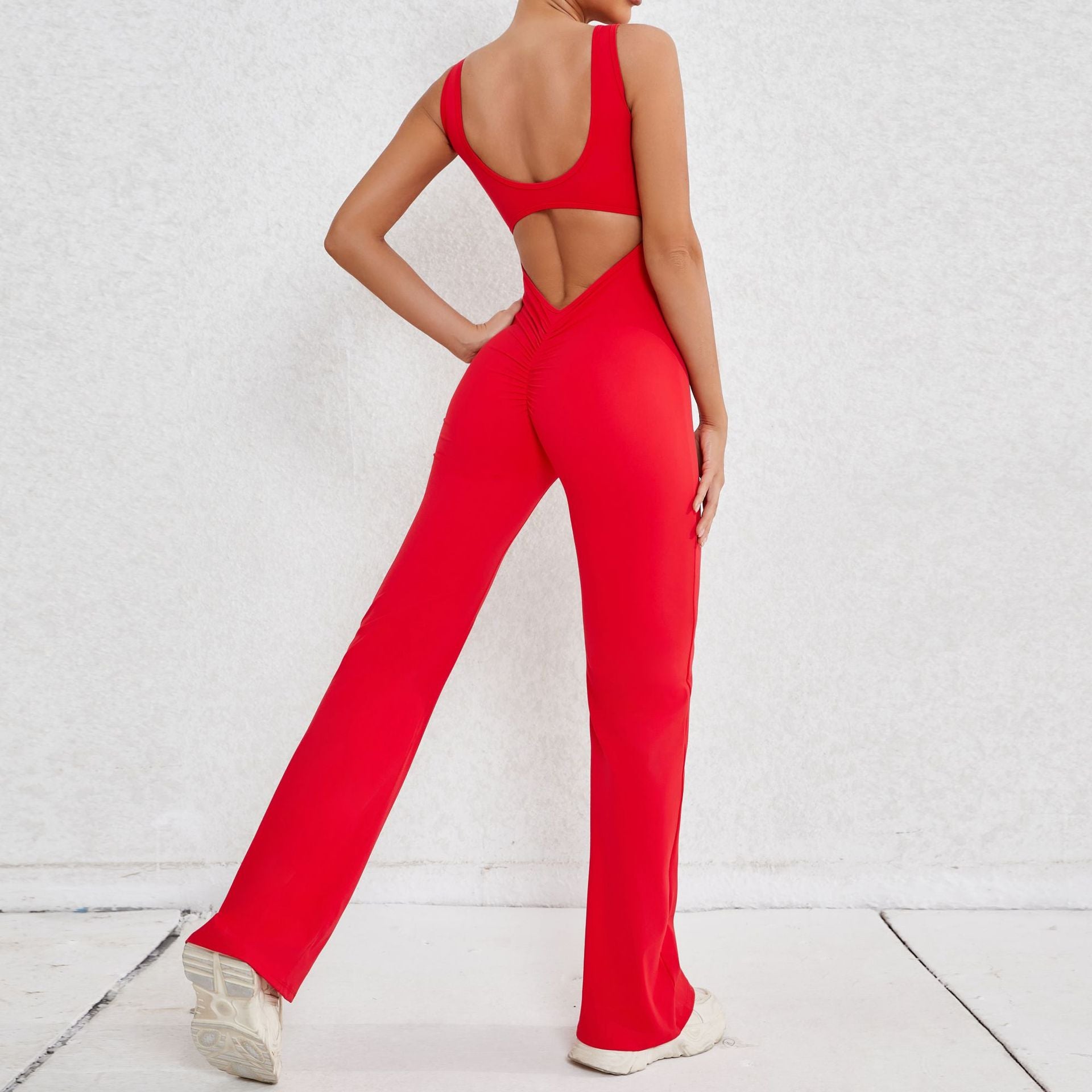 Cutout Backless Scrunch Butt Yoga Jumpsuit Slight Flare Fitness Bodysuit