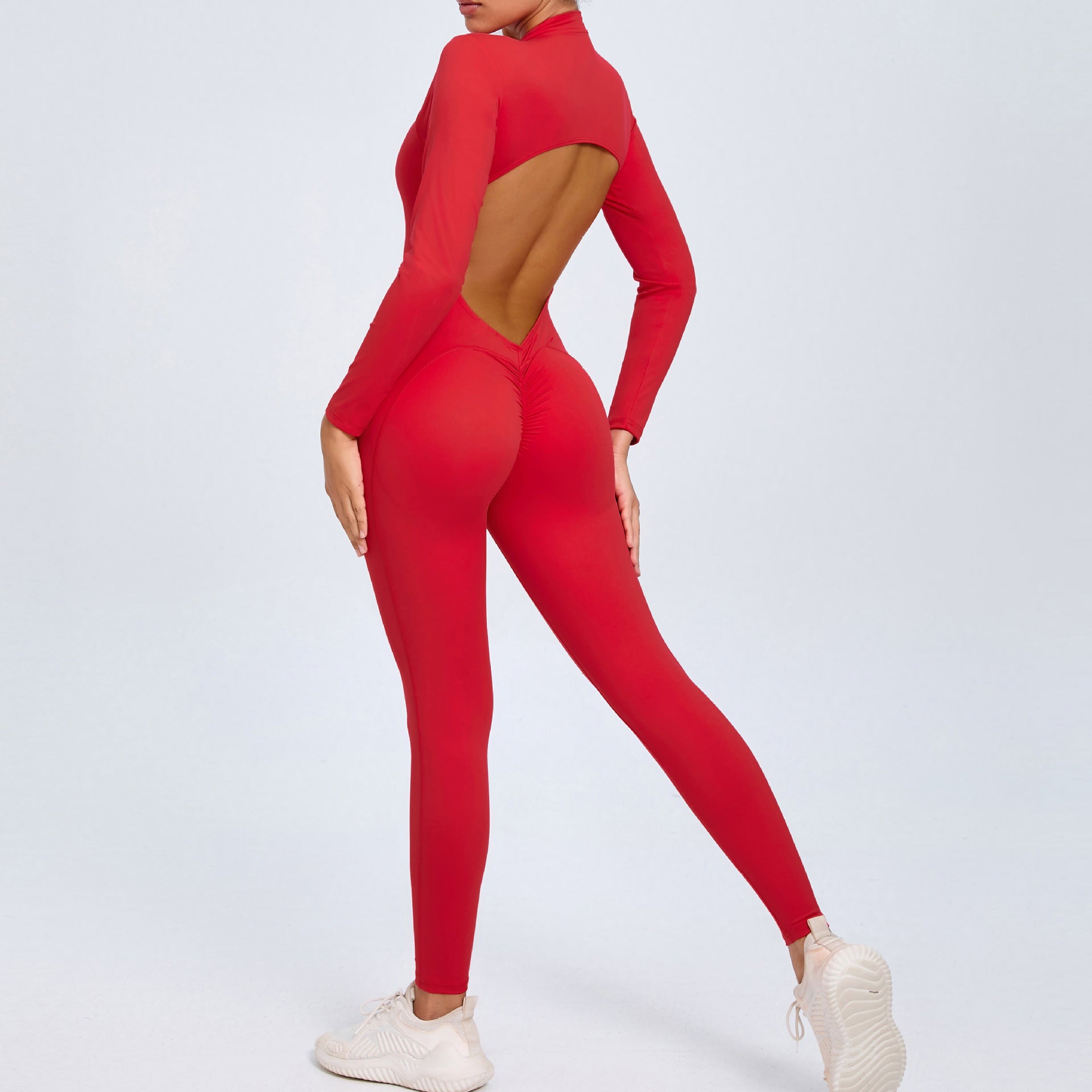New Zipper Long Sleeve Bare-Feel Yoga Jumpsuit Tight Gym Activewear