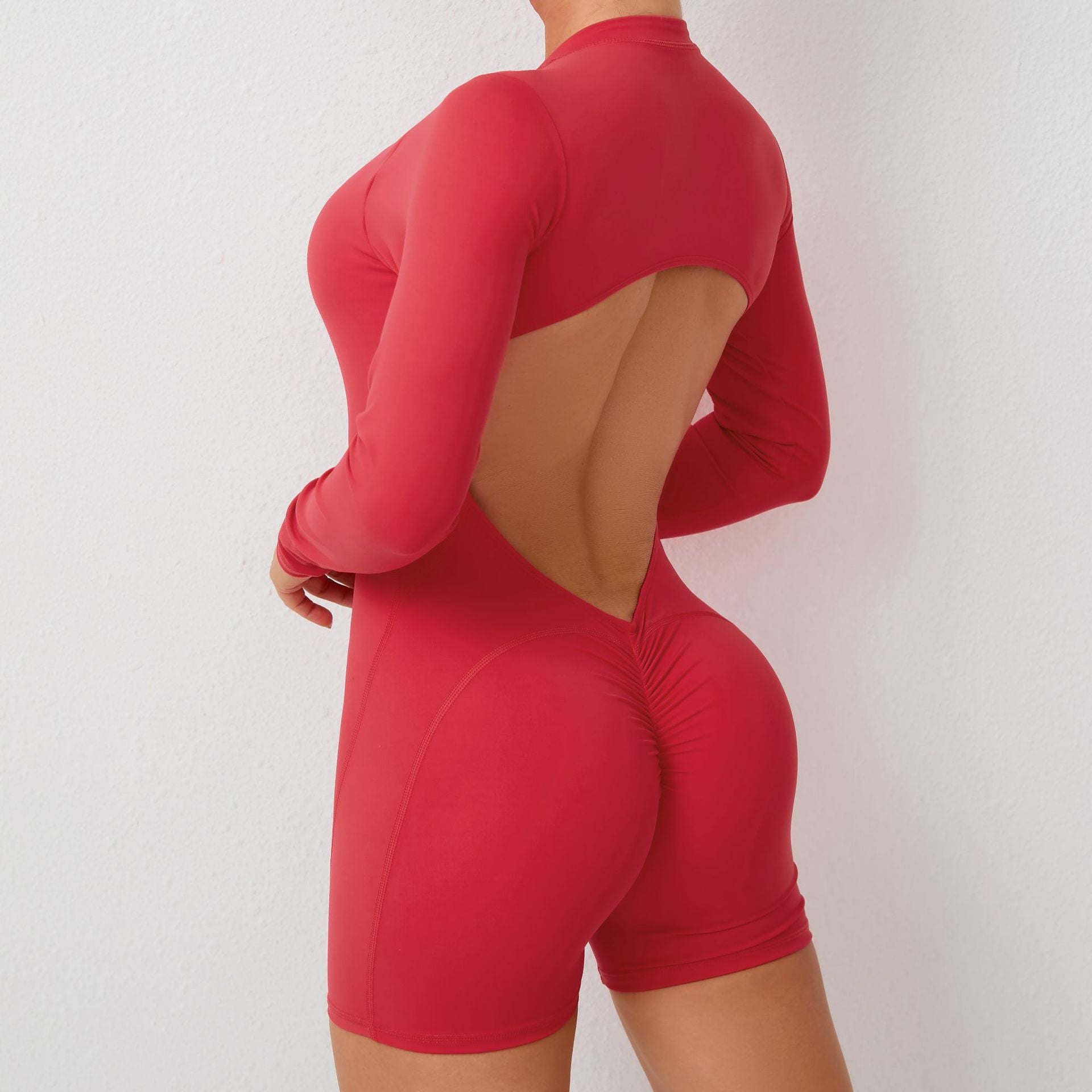 Back Cutout Half-Zip Yoga Jumpsuit Scrunch Butt Backless Quick-Dry Workout Suit