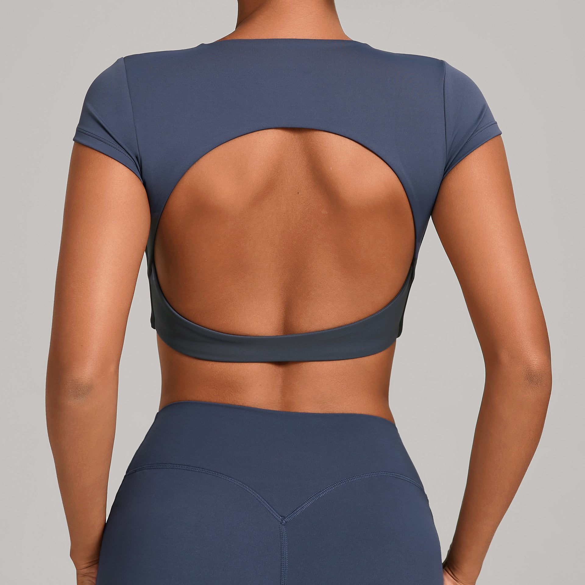 Backless Running Yoga Top｜Double-Stitched Tight Fit No-Bra Short Sleeve Activewear for Women