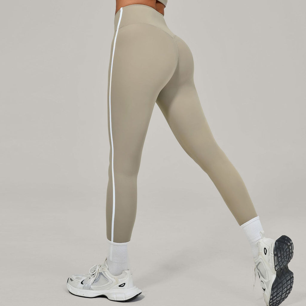 High-Waist Invisible Ruched Yoga Leggings | Color Block Naked-Feel Fitness Pants