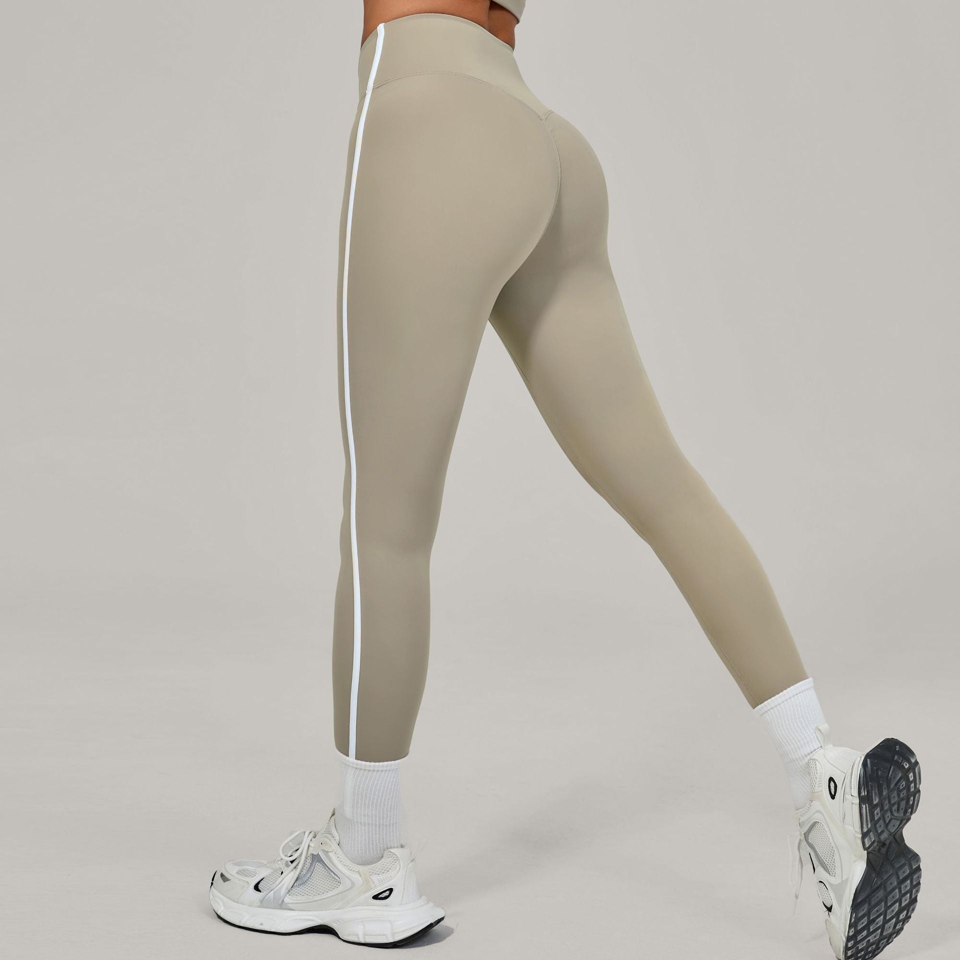 High-Waist Invisible Ruched Yoga Leggings | Color Block Naked-Feel Fitness Pants
