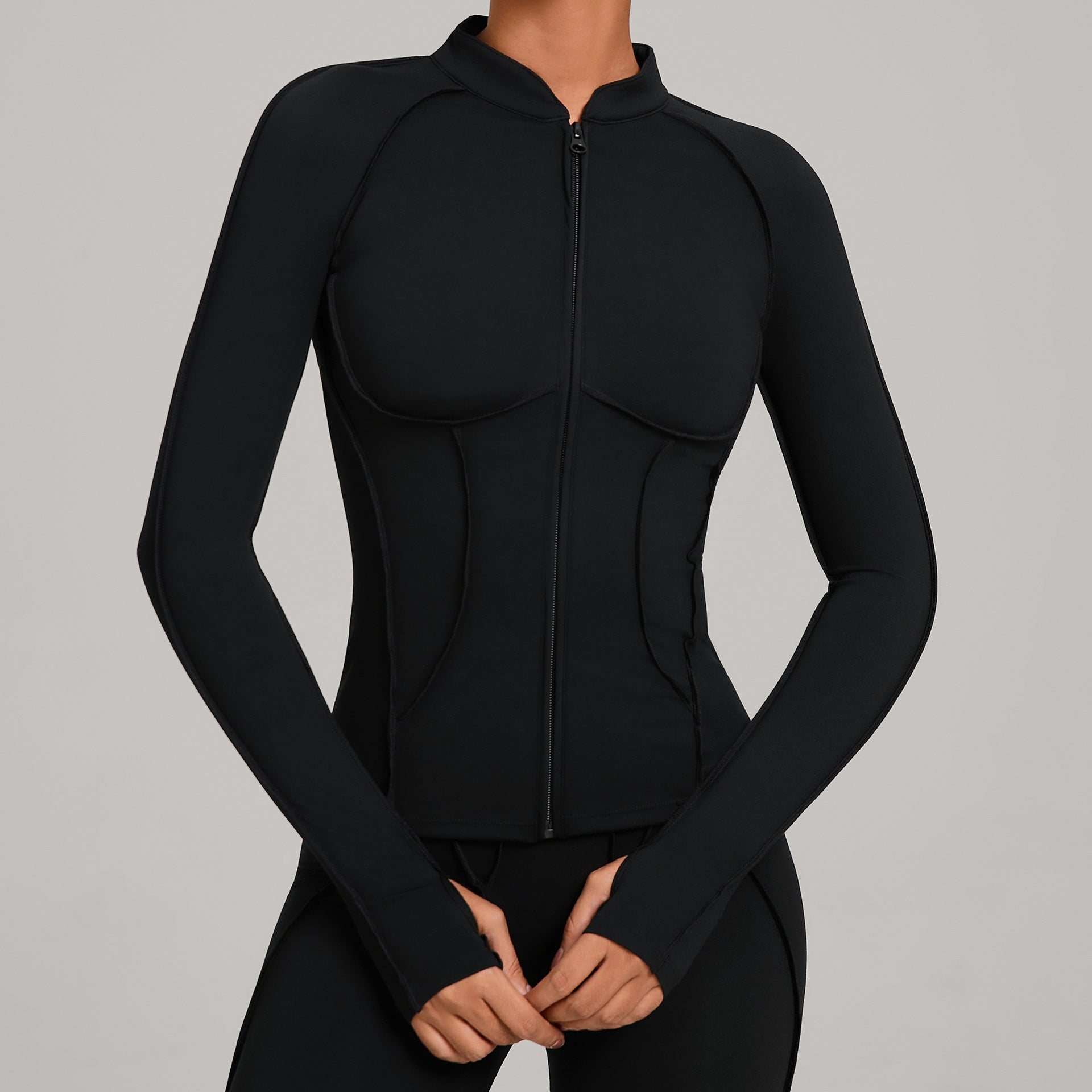 High Neck Zip-Up Long Sleeve Yoga Jacket | Slim Fit Quick-Dry Fitness Outerwear