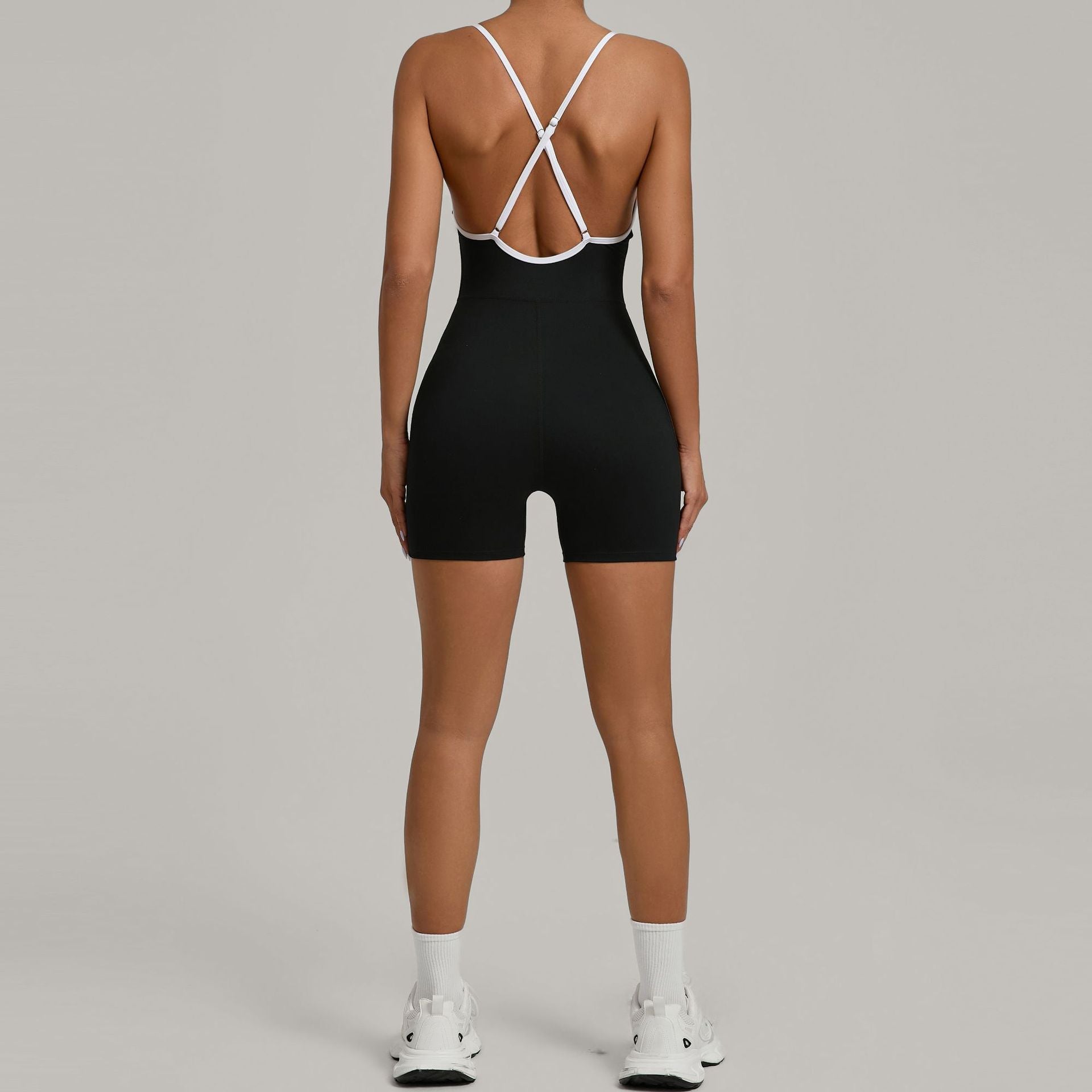 Color Block Cross Strap Scrunch Butt Yoga Jumpsuit Running Fitness Wear