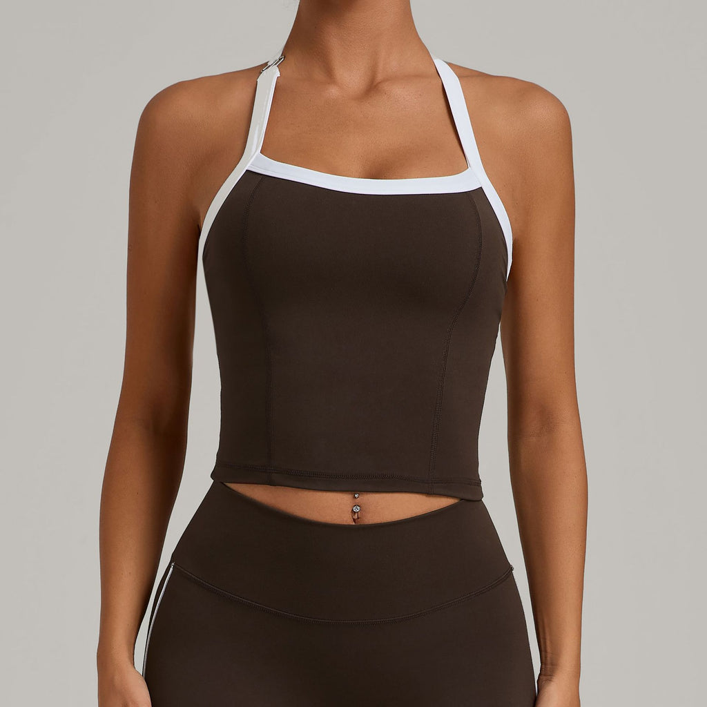 Adjustable Strap Halter Yoga Tank Top | Quick-Dry Patchwork Running & Training Activewear