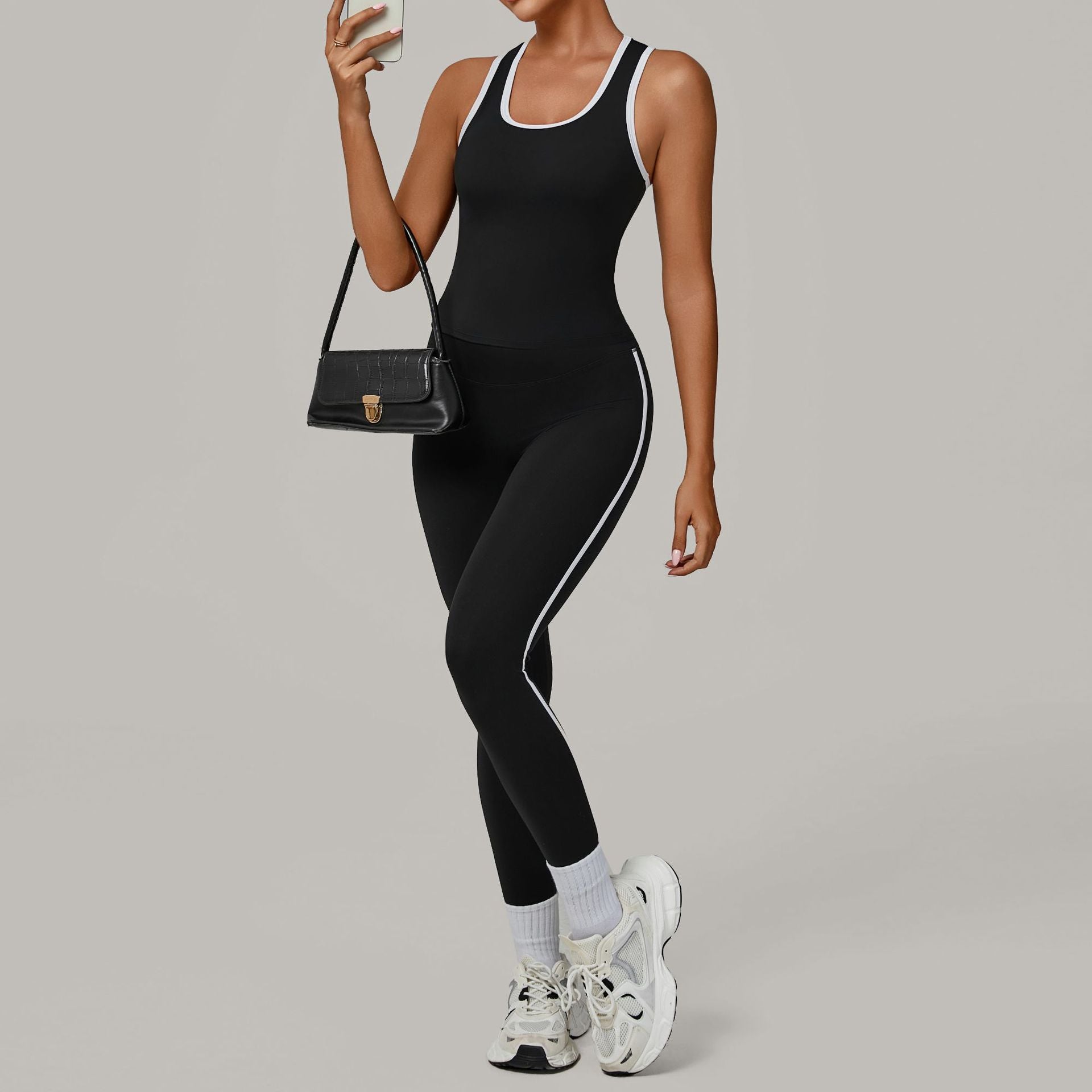 Contrast Patchwork Sports Set | Second-Skin Compression Running Yoga Outfit