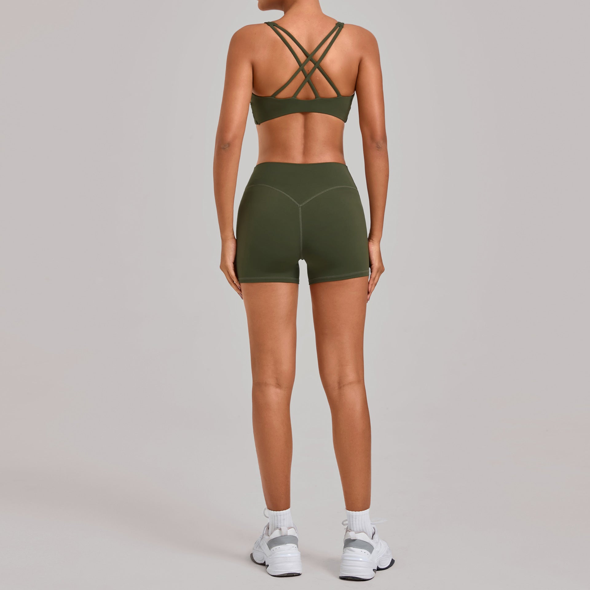 Cross Back Yoga Set with Removable Pads | Slim Fit Quick-Dry Shorts Two-Piece
