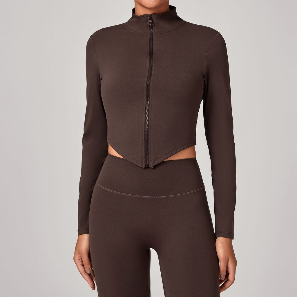 High Neck Zip Front Long Sleeve Yoga Jacket | Tight Fit Quick-Dry Activewear