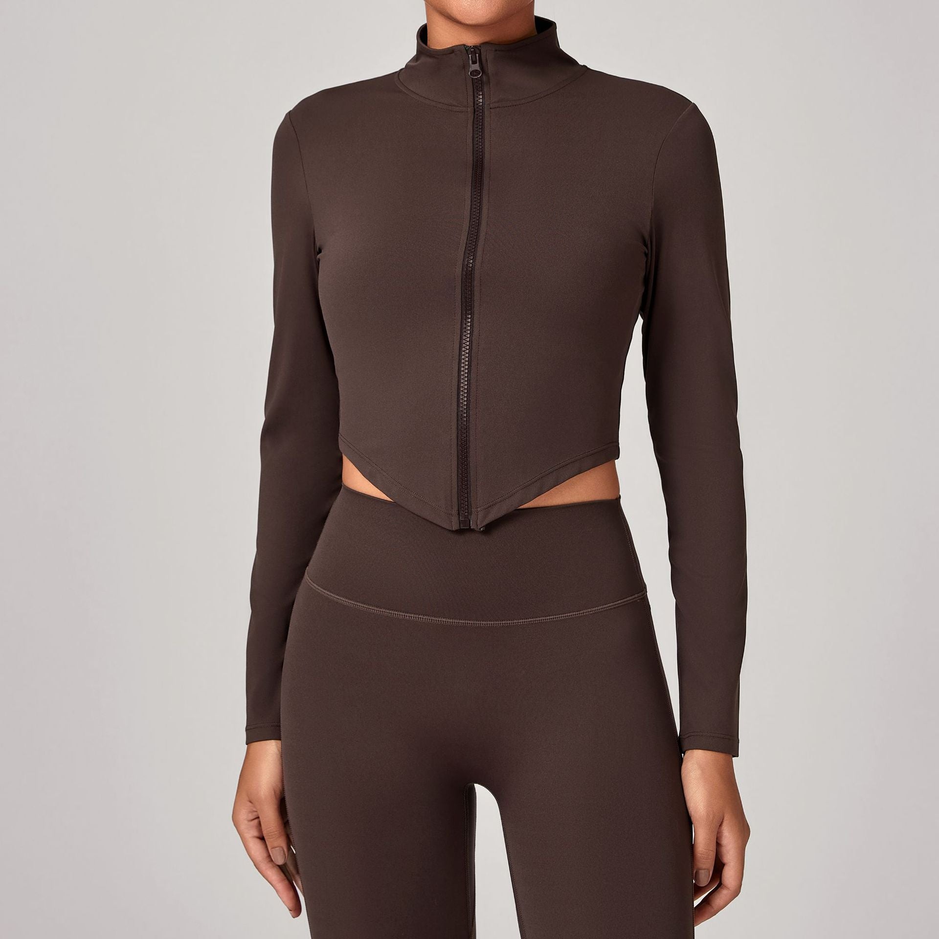 High Neck Zip Front Long Sleeve Yoga Jacket | Tight Fit Quick-Dry Activewear