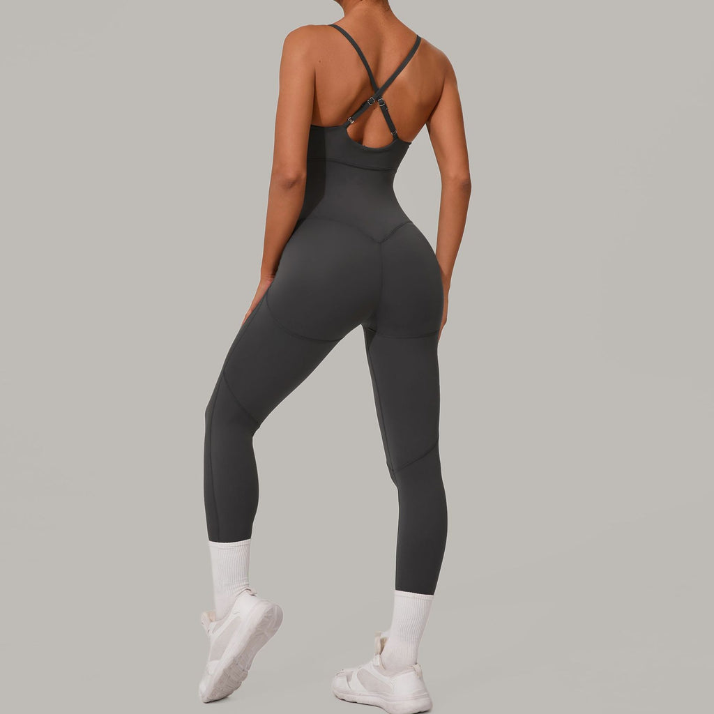 Cross Back Adjustable Strap Summer Yoga Jumpsuit Spliced Fitness Bodysuit