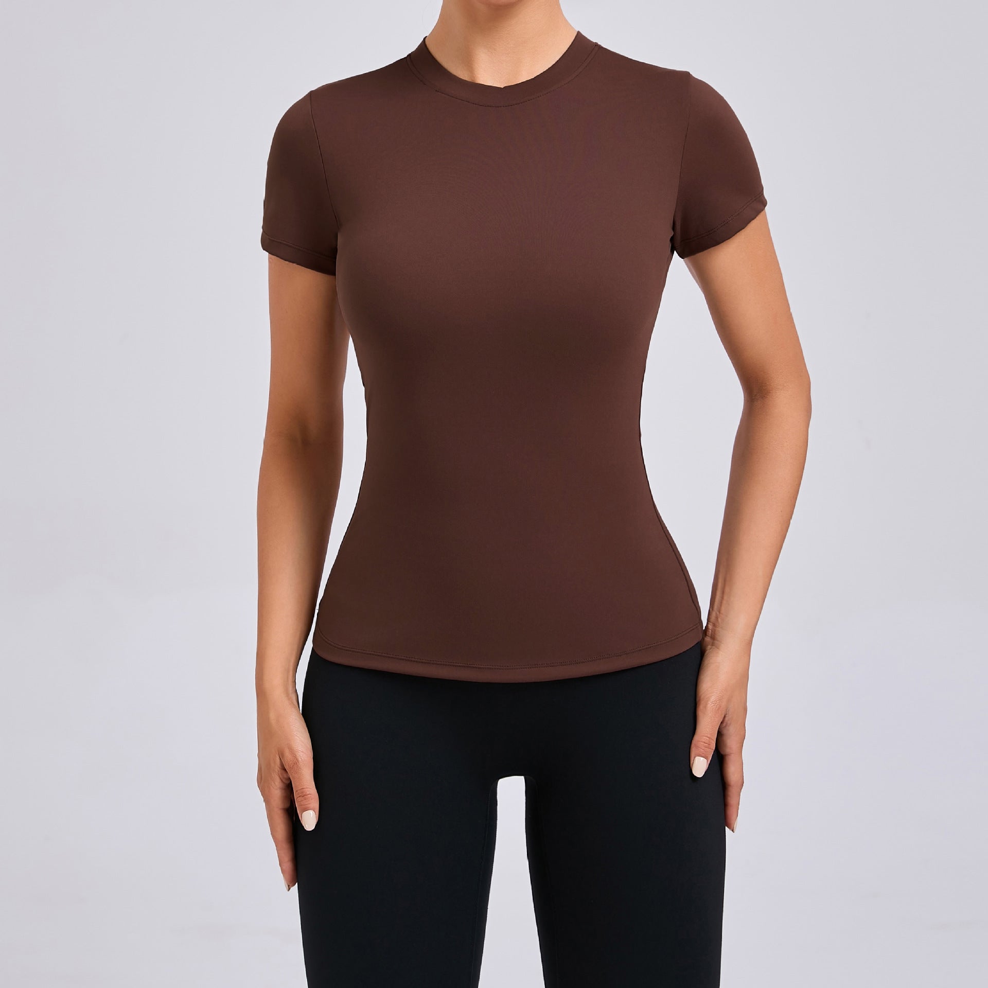Solid Color No-Bra Fitness Tee｜Minimalist Quick-Dry Short Sleeve Running & Workout Top