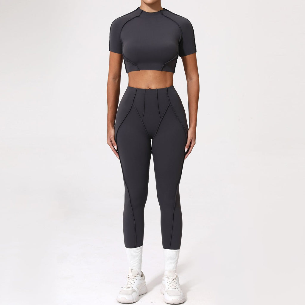 3D Patchwork Yoga Set | Quick-Dry Slim Fit Short Sleeve Running Set