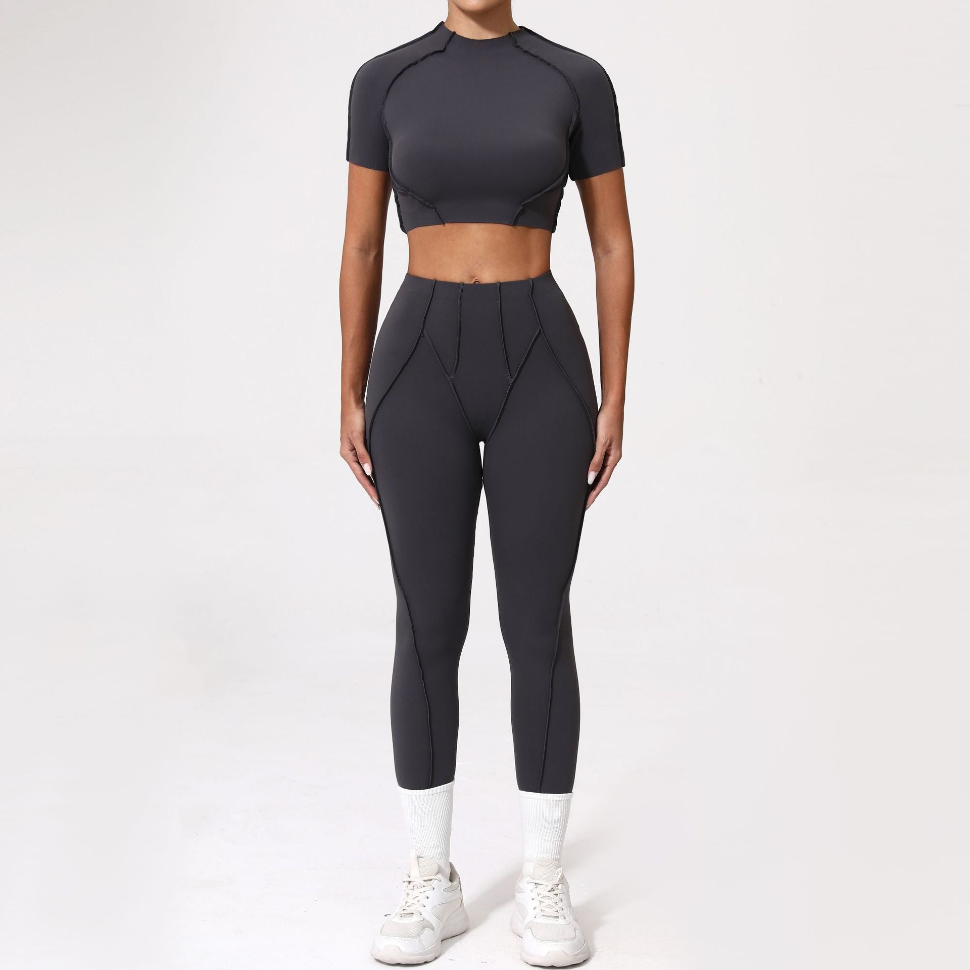 3D Patchwork Yoga Set | Quick-Dry Slim Fit Short Sleeve Running Set